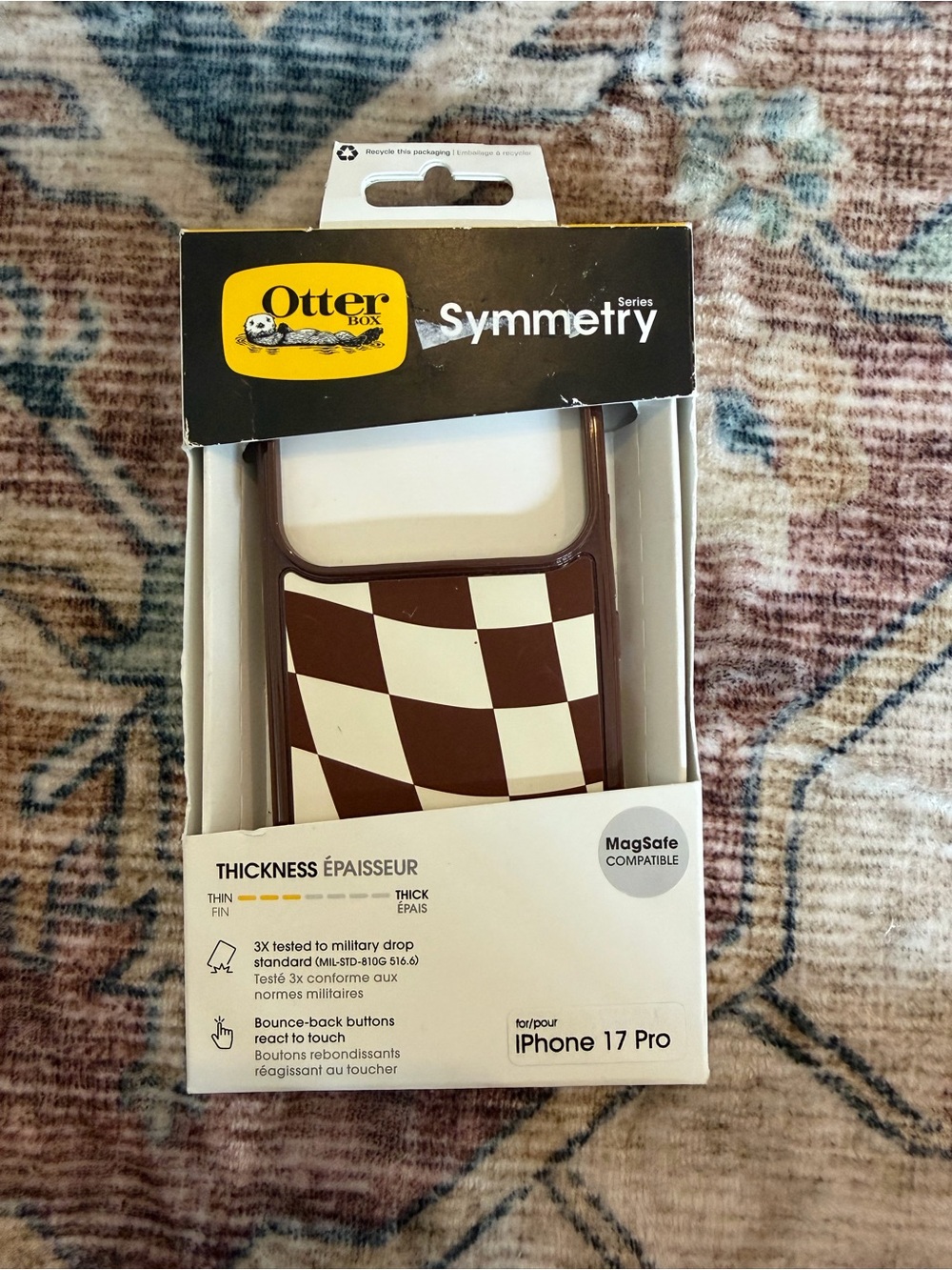 OtterBox Symmetry Series Checker Phone Case in Brown and White iPhone 17 pro